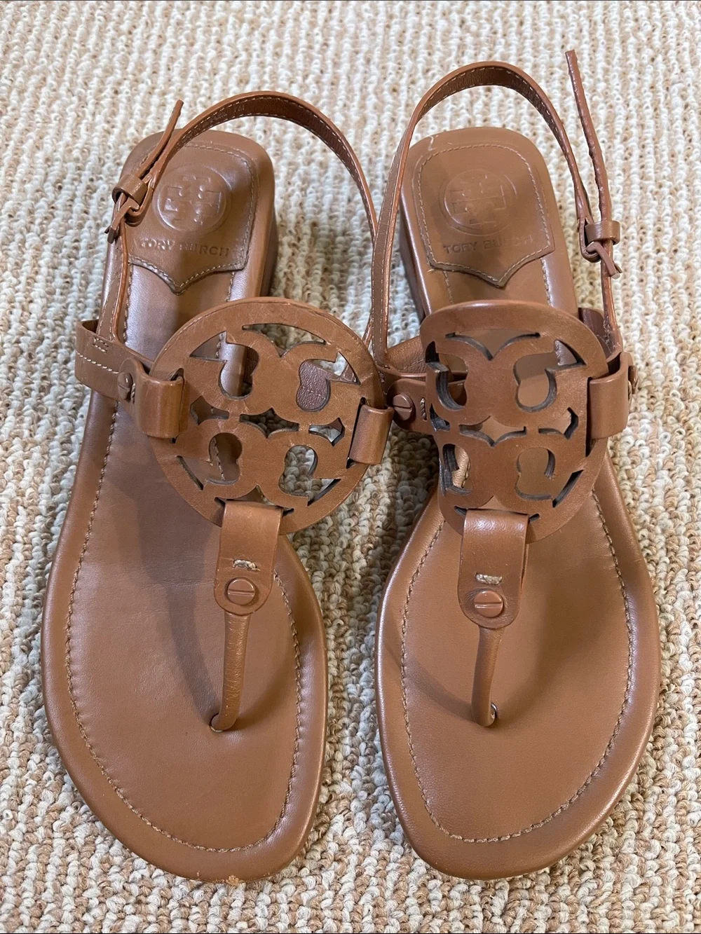 Tory Burch Brown Leather Miller Thong Slingback Sandals